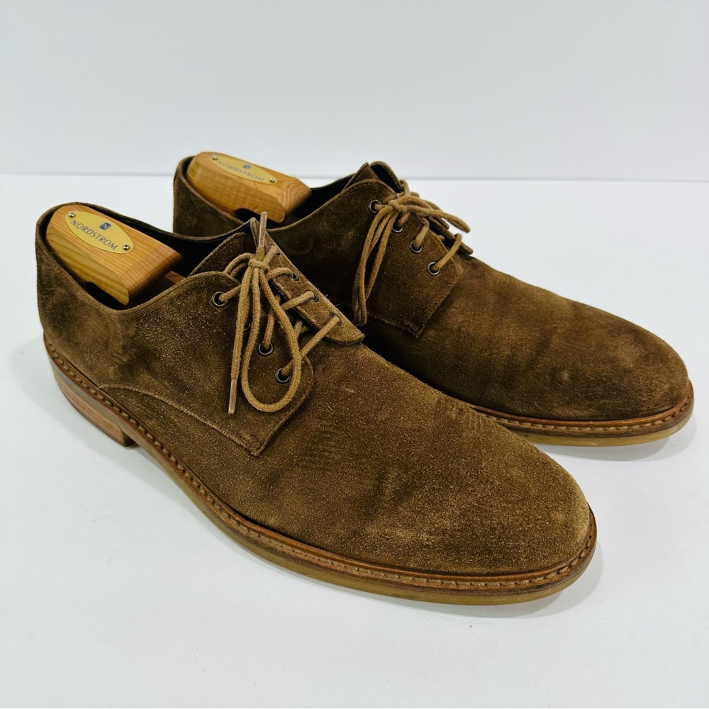 🩷 PETERSON MID BROWN SUEDE DERBY LACE UP MENS SIZE 10.5 TO BOOT NEW YORK ITALY - Picture 2 of 12